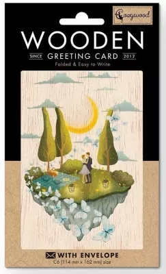 Karnet drewniany C6 + koperta. Ślub, Wyspa miłości