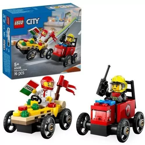 LEGO® Zestaw wyścigówek: pizza kontra wóz strażacki 60458
