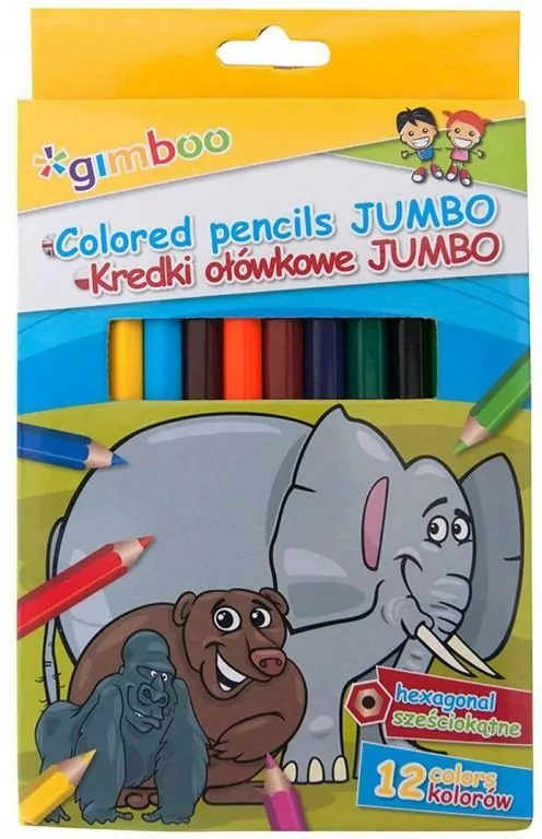 Kredki Gimboo ołówkowe sześciokątne Jumbo 12 kolorów - tantis.pl