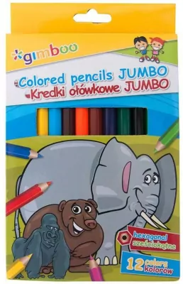 Kredki Gimboo ołówkowe sześciokątne Jumbo 12 kolorów