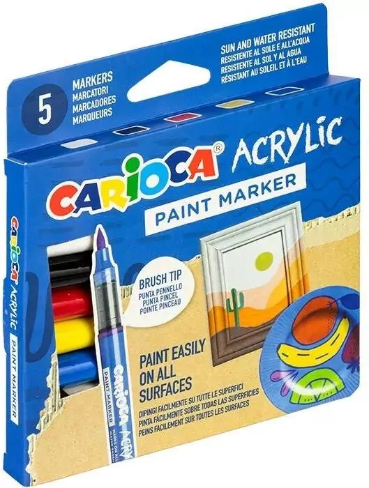 Markery akrylowe z pędzelkiem 5 kolorów CARIOCA - tantis.pl