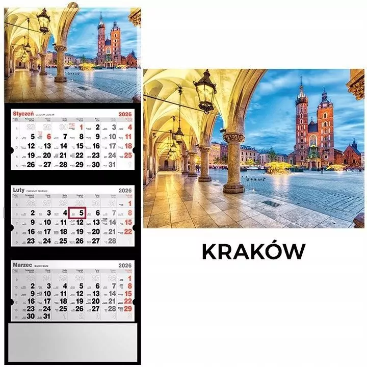 Kalendarz 2026 trójdzielny Kraków - tantis.pl