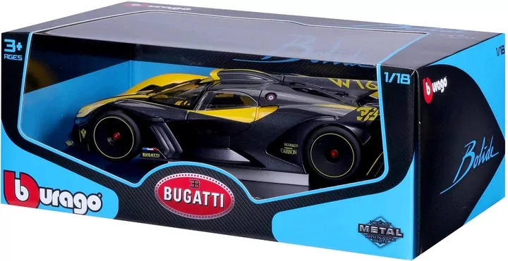 BBURAGO. Bugatti Bolide metallic black- yellow 1:18 - tantis.pl