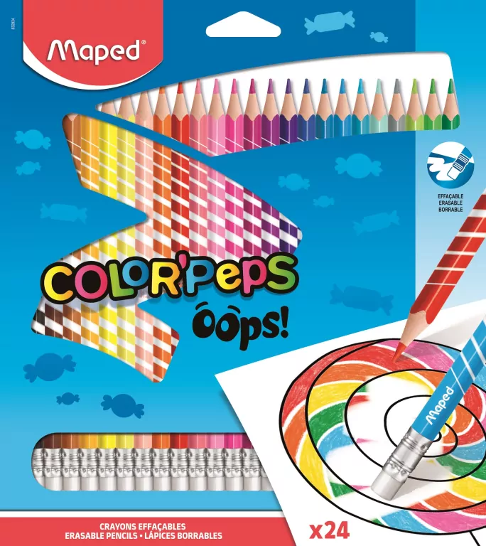 Kredki Colorpeps Oops trójkątne z gumką 24 kol - tantis.pl