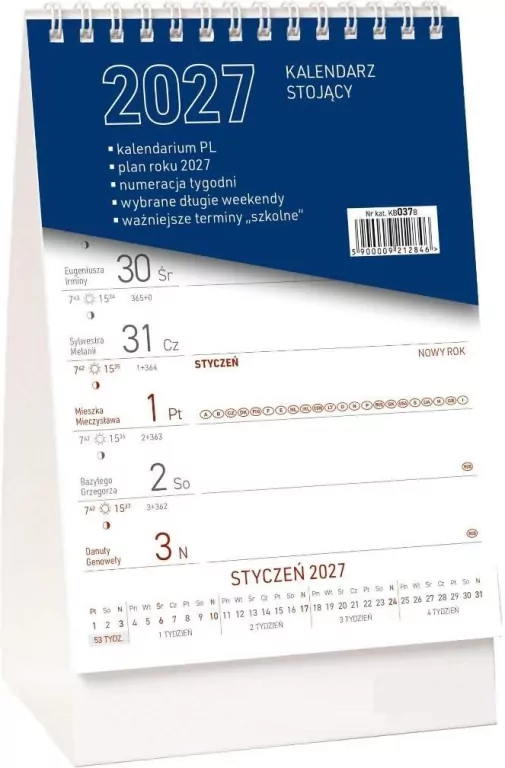 Kalendarz 2027 stojący tygodniowy - tantis.pl