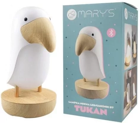 Lampka nocna LED i bluetooth speaker. Tukan biały - tantis.pl