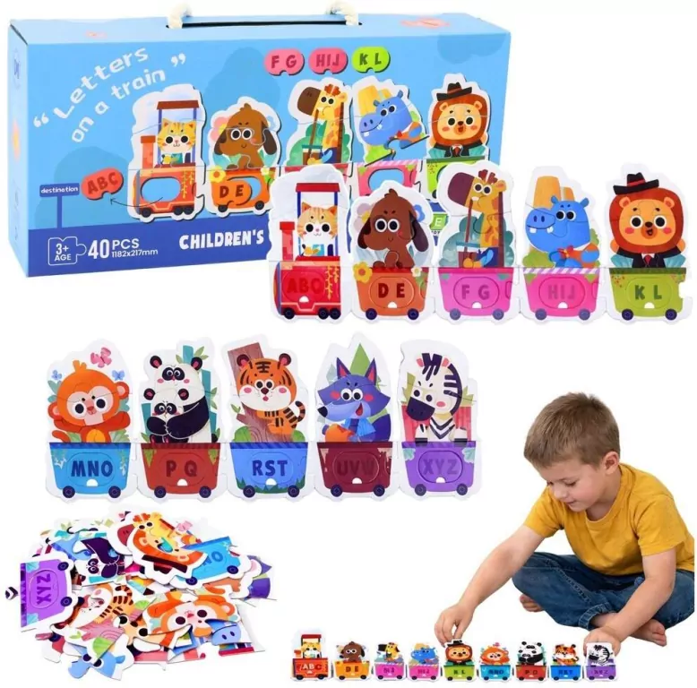 Puzzle edukacyjne alfabet pociąg ze zwierzątkami - tantis.pl