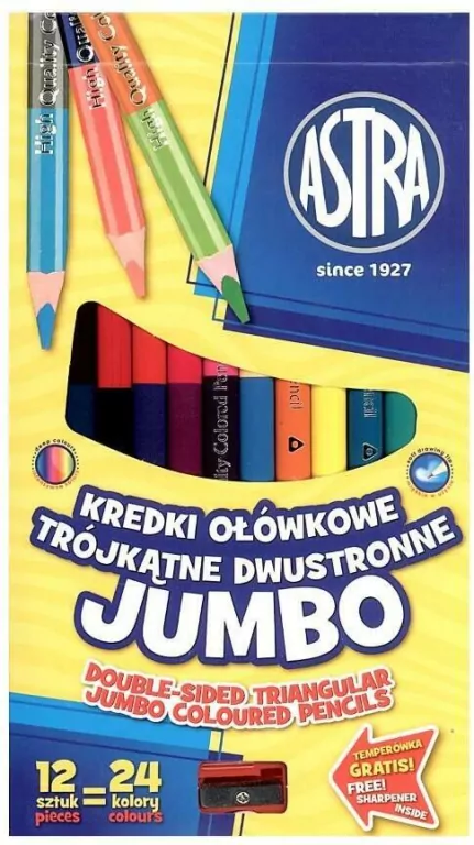 Kredki ołówkowe dwustronne Jumbo. 12 sztuk 24 kolory - tantis.pl