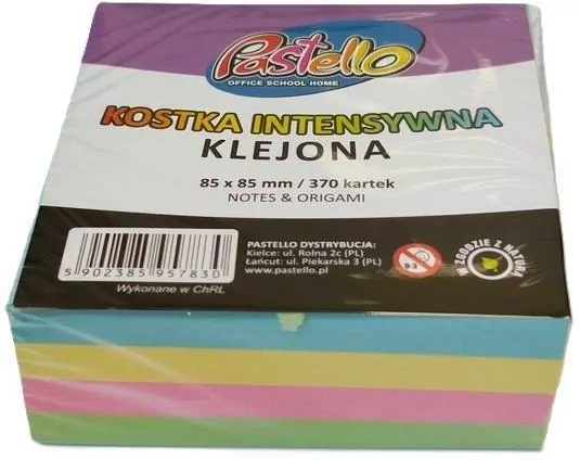 Kostka klejona 85x85mm 370 kartek kolorowa - tantis.pl