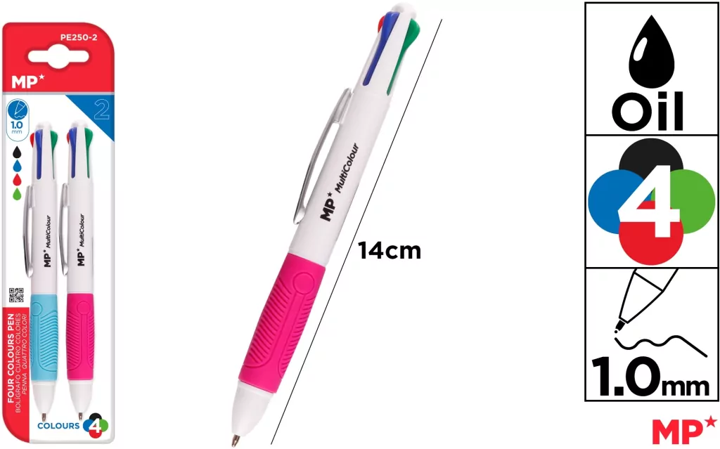 Długopis olejowy 1.0mm 4 kolory 2szt - tantis.pl