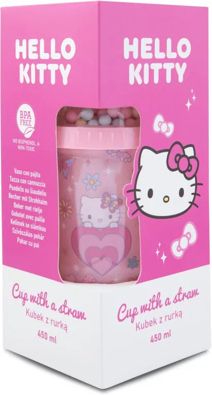 Kubek z rurką 450ml Hello Kitty Light Pink - tantis.pl