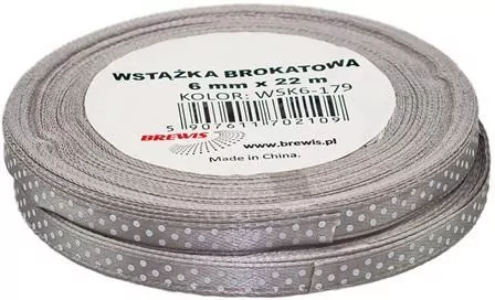 Wstążka satynowa w kropki. Srebrna 6mmx22m - tantis.pl