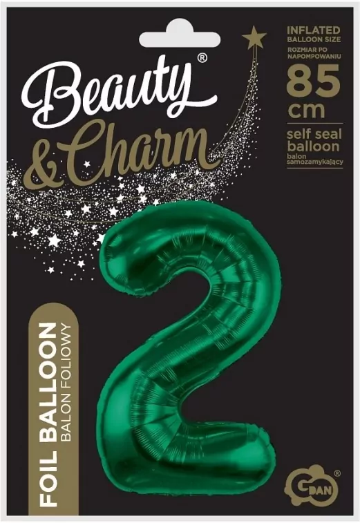 Balon foliowy cyfra 2. Zieleń butelkowa 85cm - tantis.pl