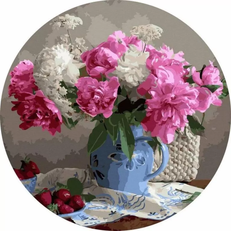 Malowanie po numerach okrągłe - Kwiaty i truskawki - tantis.pl