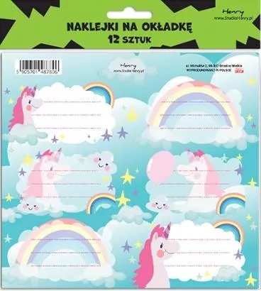 Naklejki na zeszyty - Jednorożec (12szt) - tantis.pl