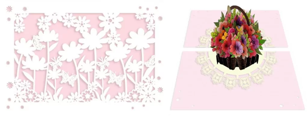 Karnet 12x18 cm + koperta POP-UP Kosz z kwiatami - tantis.pl