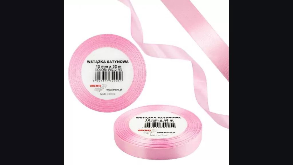 Wstążka satynowa 12mm/32m baby pink - tantis.pl