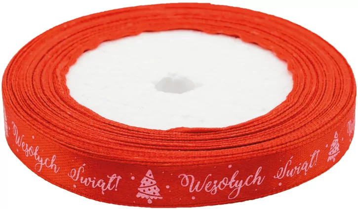 Wstążka satynowa z motywem świątecznym 12mmx22m - tantis.pl