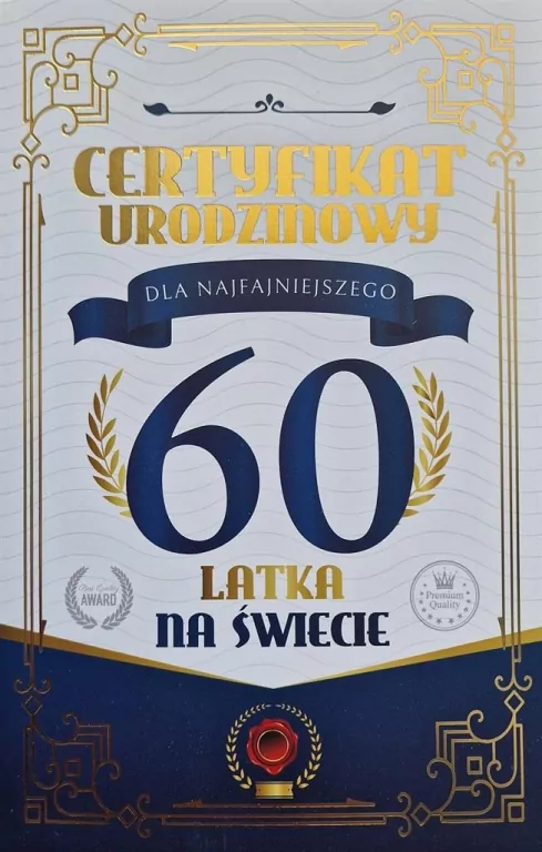 Karnet Certyfikat Urodzinowy 60 urodziny męskie - tantis.pl