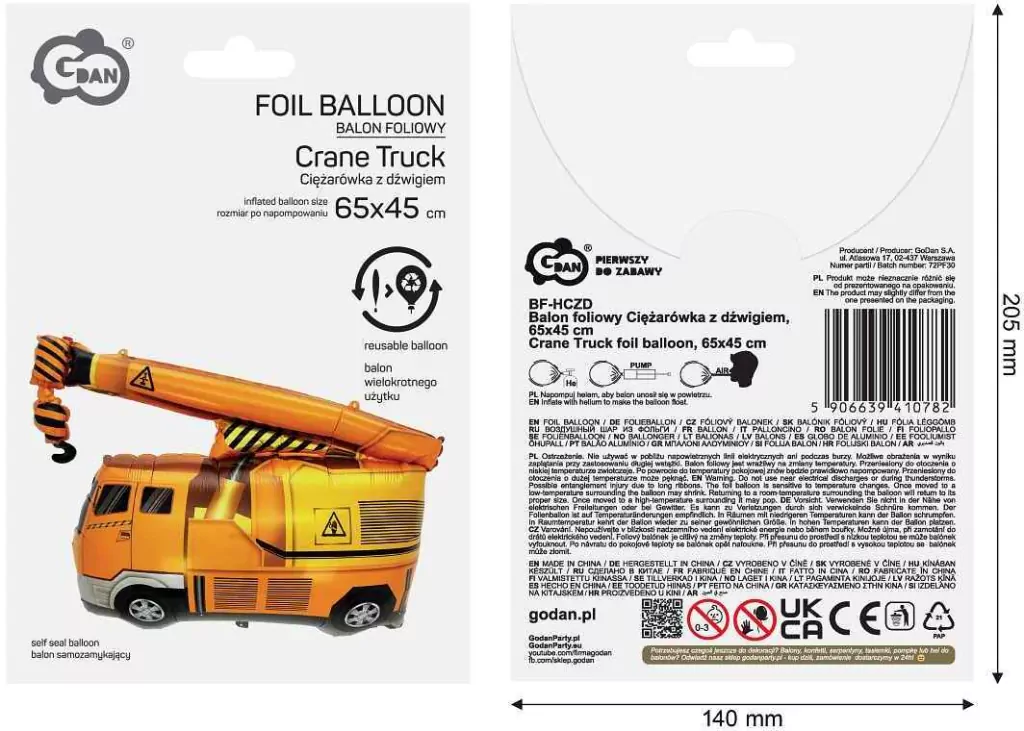 Balon foliowy Ciężarówka z dźwigiem 65x45 cm - tantis.pl