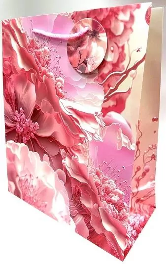 Torebka ozdobna, matowa 26x32x12cm Różowe kwiaty - tantis.pl