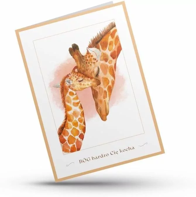 Karnet - Bóg bardzo Cię kocha - żyrafy - tantis.pl
