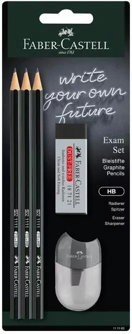 Zestaw exam 3 ołówki 1111 hb + gumka dust free + temperówka blister faber-castell - tantis.pl