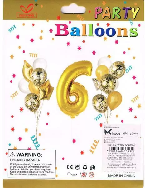 Zestaw balonów, cyfra "6", wys. 30-60cm, 16 szt.  BSC-538-6 - tantis.pl