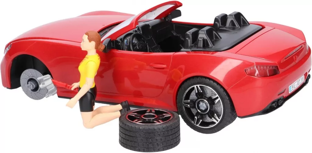 Auto Roadster czerwone z figurką kolarki i rowerem - tantis.pl
