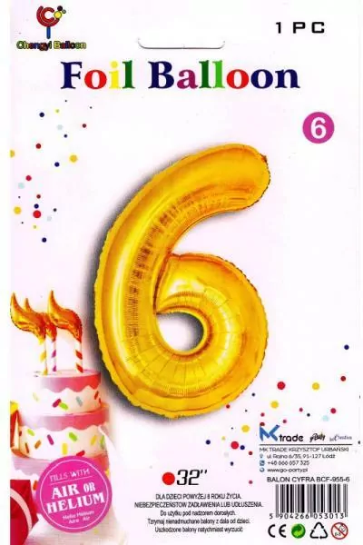 Balon foliowy złoty cyfra 6, wys.81 cm BCF-955-6 - tantis.pl