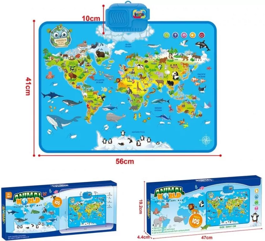 Interaktywna mapa zwierząt świata 56x41cm - tantis.pl