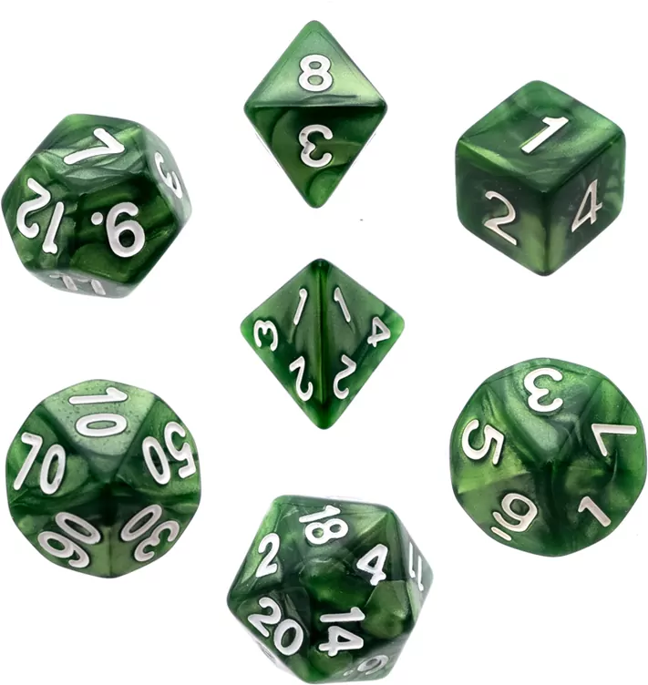Komplet kości RPG. Zielone. Perłowe. REBEL - tantis.pl