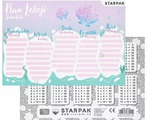 Plan lekcji z tabliczką mnożenia Shell