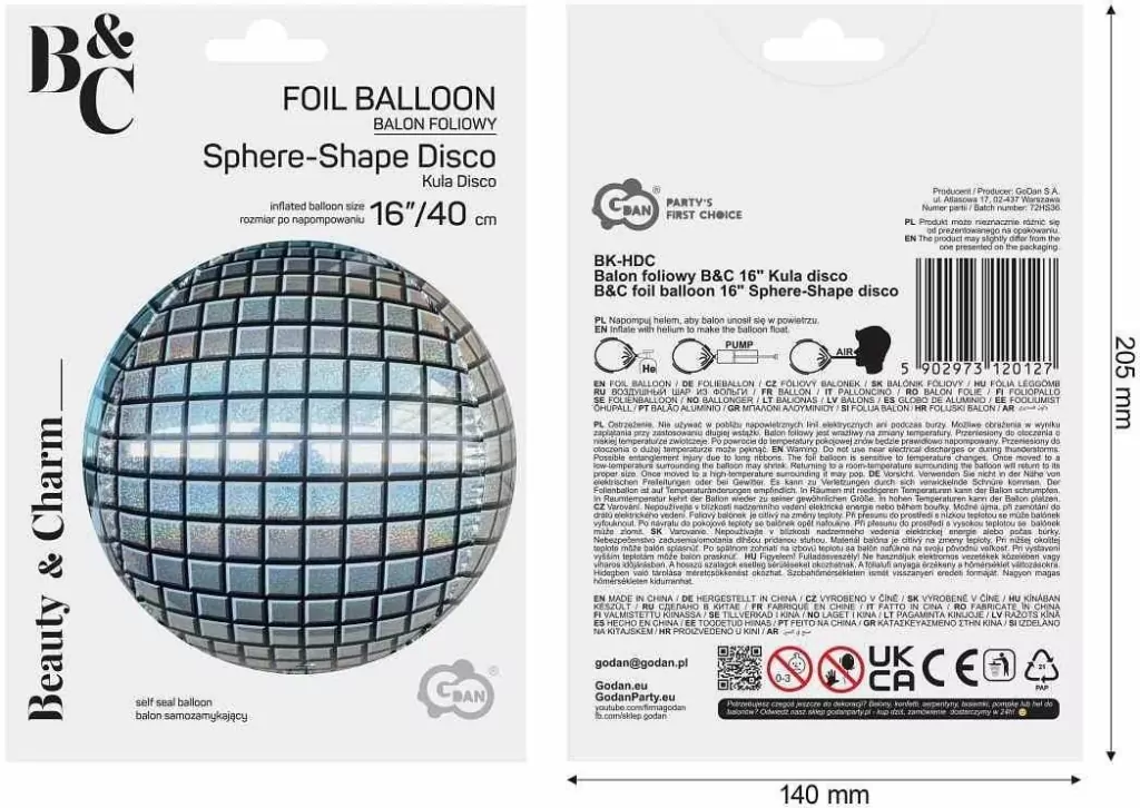 Balon foliowy B&C Kula disco AA 40cm - tantis.pl