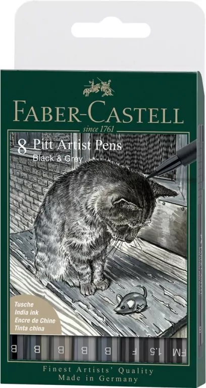 Pisaki Pitt Artist Pen B grey&black 8szt - tantis.pl