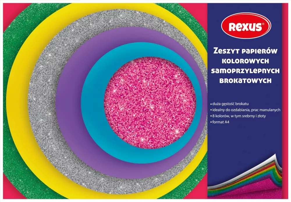Papier kolorowy samoprzylepny brokatowy. A5/8 kartek. 1 sztuka - tantis.pl