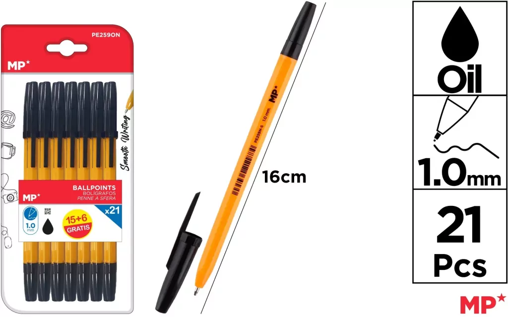 Długopis MP 1.0mm czarny blister 21 sztuk - tantis.pl