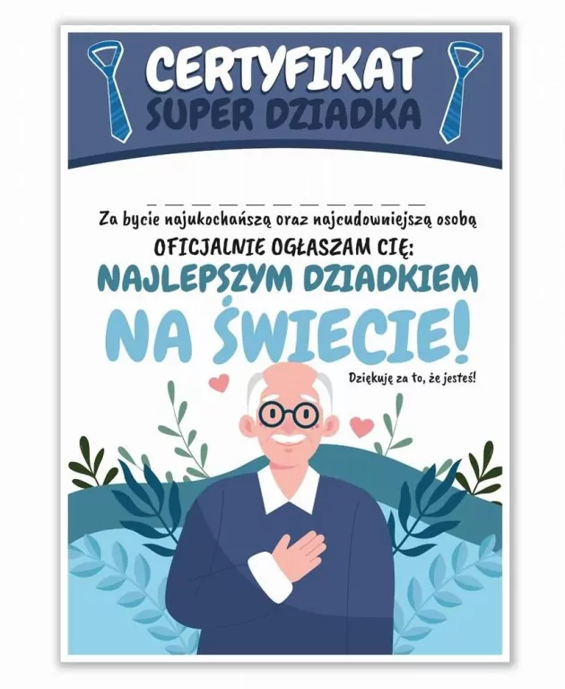 Certyfikat A4 Dzień Super Dziadka 5szt - tantis.pl