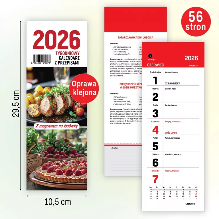 Kalendarz 2026 na lodówkę tygodniowy z przepisami - tantis.pl