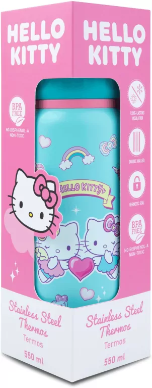Bidon 500ml metalowy termos Hello Kitty Light Blue Pink - tantis.pl