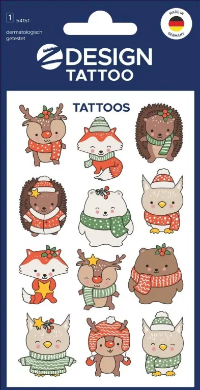 Tatuaże bożonarodzeniowe dla dzieci - zwierzęta - tantis.pl