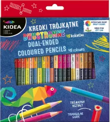 Kredki trójkątne dwustronne. 48 kolorów. Kidea