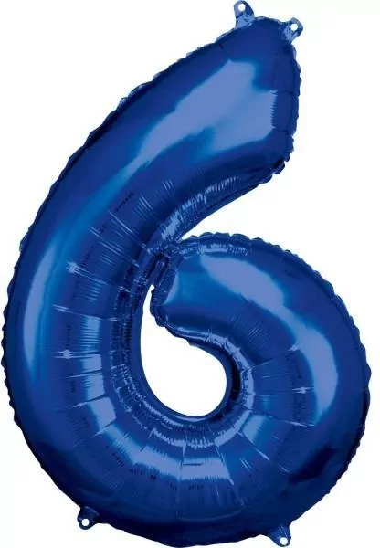 Balon foliowy cyfra 6 niebieska 60x86cm - tantis.pl