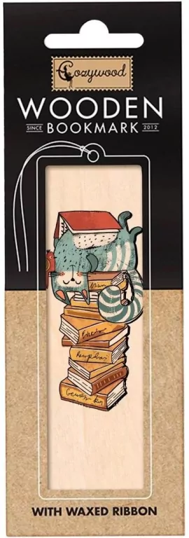 Zakładka drewniana Kot na książkach - tantis.pl