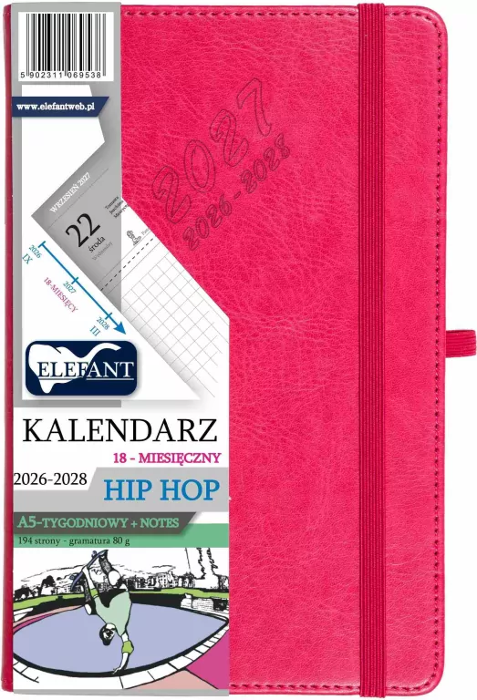 Kalendarz Hip hop 2026/27/28 A5 tyg. karmazyn - tantis.pl