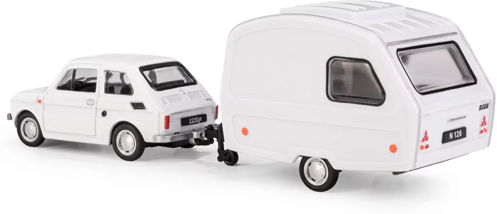 Fiat 126p + przyczepa Niewiadów Kemping biały - tantis.pl