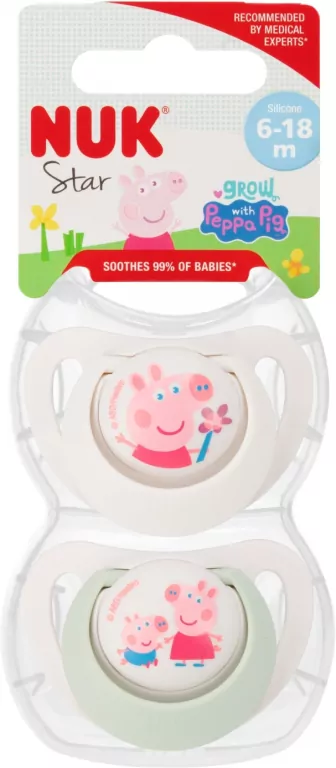 NUK Star. Smoczki 2 sztuki. 6-18 miesięcy. Peppa - tantis.pl