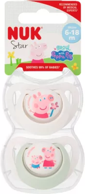 NUK Star. Smoczki 2 sztuki. 6-18 miesięcy. Peppa