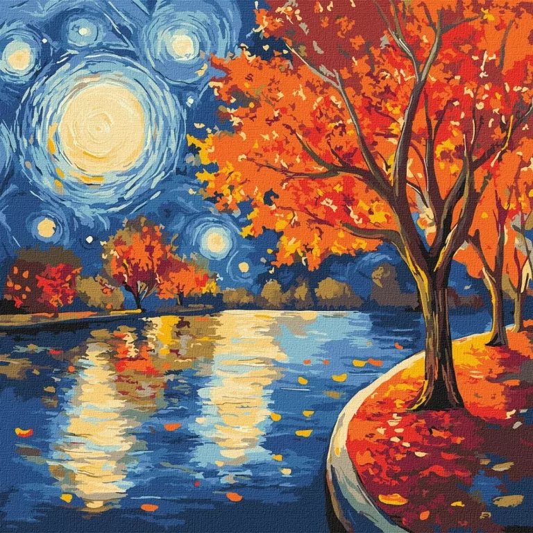 Malowanie po numerach - Jesienna noc 40x40cm - tantis.pl