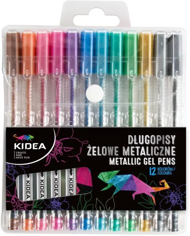 Długopisy żelowe metaliczne 12 kolorów KIDEA - tantis.pl